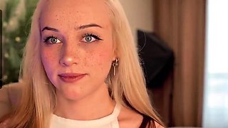 Amateur blonde does solo dildo tease on webcam