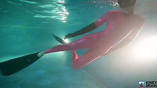 Slippery Latex Slut's Deep Pool Diving Tease