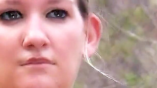 Blonde hot teen Milya wild outdoor fuck with cumshot