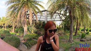 Asian beauty flashes her lacy undies in a steamy public display