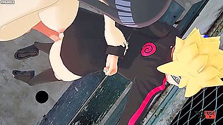 Boruto Yaoi - Boruto Fucked By Hinata Futanari Against A Fence With Car Toon