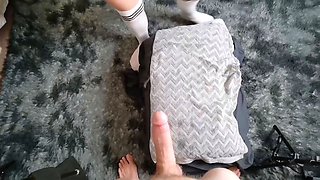 Brunette with Tattoos Gives Sloppy Blowjob and Takes Facial