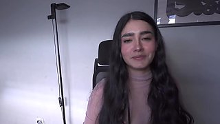 Delicious hottie catches her stepdad watching porn and anal rides his dong