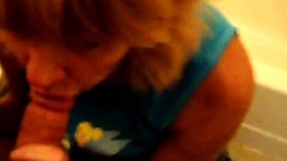 Blonde Granny Blowjob in a Bathroom