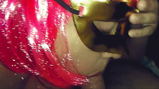 22 Beautiful Mature Woman in a Wig and Mask Performs Fellatio - Leila