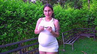 A Brunette Model Engages In Park Encounter While Expecting