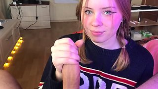 Teen student gives messy blowjob while still looking so cute
