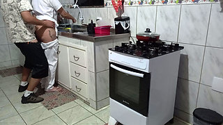 Maid had her ass used while washing dishes.