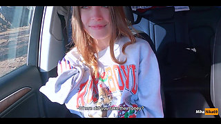 Real Russian Teenager Hitchhiker Girl Agreed to Make Deepthroat Blowjob Stranger for Cash and Swallowed Cum - Mihanika69 and Mic