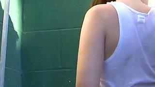 Wet T-shirt in the Workshop - Blonde Hoses Down Her Girlfriend and Licks Her