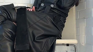 Smoking Fetish in Leather Coat and High Heels Boots