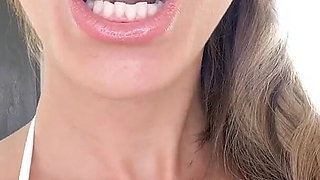 Sexy brunette MILF Pristine Edge POV deepthroat blowjob and cum play & swallow