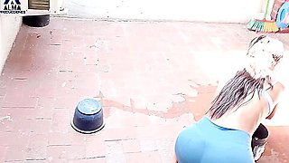Horny Colombian Maid Gives Me Cum In The Backyard