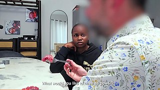 Very shy EBONY TEEN rode my cock after the interview