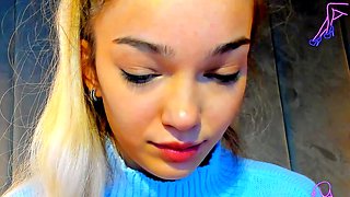 Blonde teen with huge breast masturbating on webcam