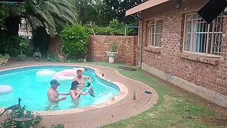 Horny Babe Gets Two Cocks by the Pool - Blowjob & Doggy