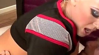 BIGTITS - Babe cheerleader with big boobs seduces muscled hunk with her strip show