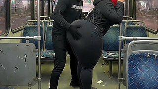 Big Ass Girl in Pink Leggings on the Bus Strips to Pink Thong
