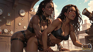Ebony Queen Seduces with Desert Oral, Steampunk Sex.