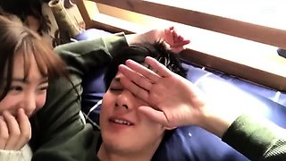 Japanese Asian mature giving blowjob to lucky guy