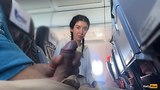 Brunettes Risky Public Plane Handjob Triggers Stranger Cumshot