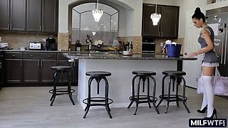 The fresh maid cleans his mansion