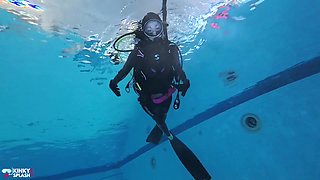 Underwater Scuba Slave Training - Dominated in Chains & Wetsuit Edging