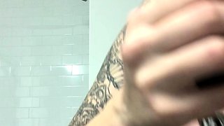 Blonde Housewife with big boobs masturbates with huge dildo