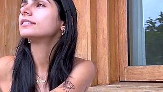 Hot babe with perfect big boobs taking shower