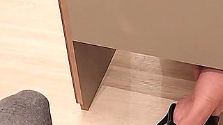Furniture Saleswoman Seduces Client with Her Sexy Feet - Foot Worship - Foot Fetish - High Heels - Cock Teasing - Soles Licking