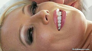 Wonderful blonde takes a cock in her mouth after the massage
