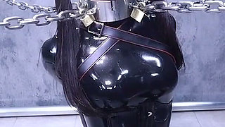 Cute Girlfriend's Latex Bondage, Nose Hook, Gag