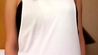 Slender ladyboy strips her sexy white dress before pumping