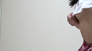 No Bra Mini Skirt Student Uniform, Thin Thong Panties, Natural Tits Serious Japanese Girl's Erotic Apartment Cleaning