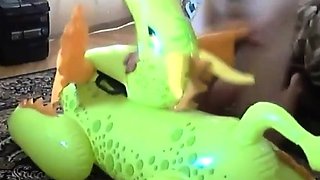 Twink Orgasms Hard Riding Green Dragon Inflatable Sex Toy