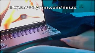 Playing with my heavy tits and masturbating to a wild gangbang