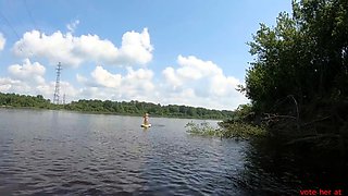 Blonde Solo Girl Naked on a SUP Board