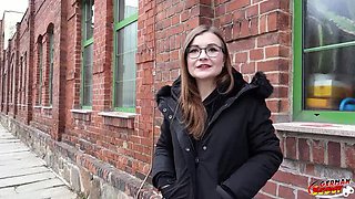 German Scout Casting Couch: Tiny Emily with Glasses Gets Fucked Hard - Big Natural Tits Teen Blowjob & Orgasm