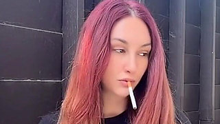 Smoking Outdoor Along Hair Fetish and Boobs Flash