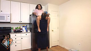 Ebony beauty delivers intense sensual kitchen passion with passionate curves