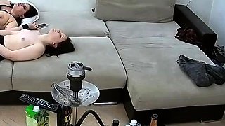 Horny brunette amateur milf solo pussy toying show on couch
