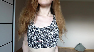 Sports Bra and Small Tits Titty Fucking with Dildo