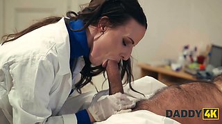 Daddy4k. dark haired nurse cheating in doctor's office with daddy