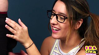Glasses cutie CFNM cocksucking to lover