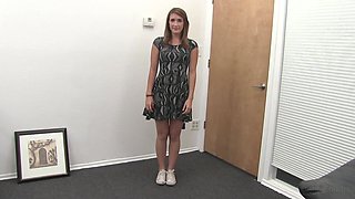 Shy girl invited to a backroom casting for porn trial