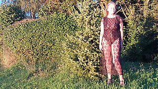 Granny Is Wearing a Sheer Bodysuit Outside