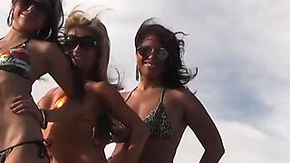 Three Girls in Bikinis on a Mountain Top Get Naked and Play with Each Other