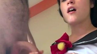 Miss Maiko swallows her friend's big cock