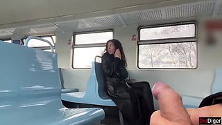 Public Train Sex - Stranger Shocked By My Dick Flash & Huge Cum Load on Katty West