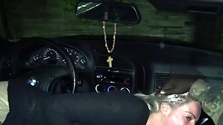 Blowjob in the car in a public parking lot